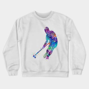 Watercolor Boy Field Hockey Player Crewneck Sweatshirt